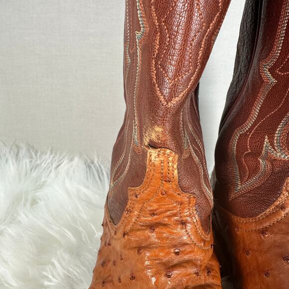 Lucchese 1883 Ostrich Cowboy Boots 8B Brown Western Vintage Cowgirl - Picture 7 of 16